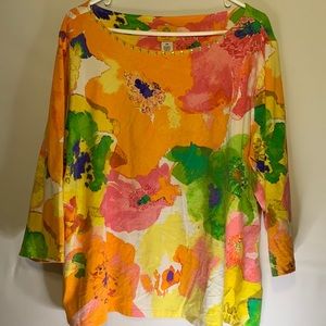 Womens Ruby Rd top 2X tunic colorful plus floral sweater